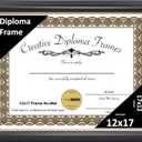 Creative Picture Frames 12x17 Diploma Frame Exact - No Mat, Rockefeller Black Frame With Gold Rim, Display Photo or Art with intalled wall hanger