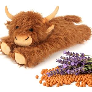 Highland Cow Stuffed Animals - Heatable Weighted Stuffed Animals, Lavender Scented Cow Plush for Sooth & Relax, Microwave Heating Pad for Period Cramps Pain & Stress Relief, Highland Cow Gifts Brown