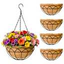 EIMQUVW 4-Pack Outdoor Metal Hanging Baskets 14 Inches Black Round Flower Pot with Coconut Fiber Lining Decorative Wire Hanging Planter Suitable for Patios Gardens and Walls