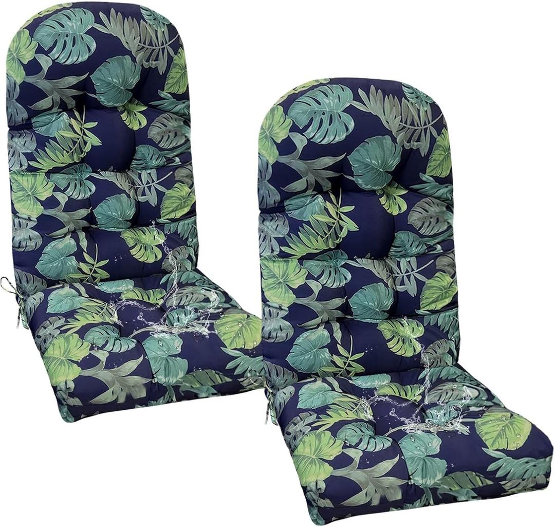 Floral Outdoor Adirondack Chair Cushions for Patio Furniture Waterproof Tufted High Back Chair Cushion with Ties for Indoor Patio Backyard 47"*19.68"*3.9" Navy Floral