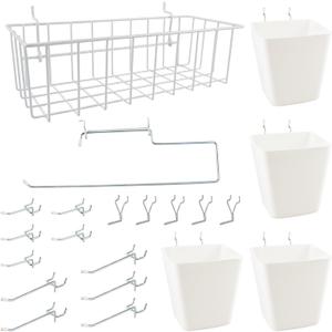 G.CORE Peg Board Organizer 21 Pack, Pegboard Accessories with Baskets Cups Hooks - 1/8" & 1/4" Peg Board Wall Tool Organizers, Utility Holders & Hangers for Garage Craft Workbench (White & White)