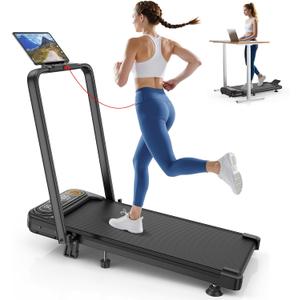 Foldable Treadmill with 10% Incline, Upgrade 3.5HP Low Noise Walking Pad Treadmill with Handle Bar, Trisomy 4 in 1 Portable Under Desk Treadmills for Home/Office, 350Lbs Capacity, APP & Remote Control (10% inlcine black)