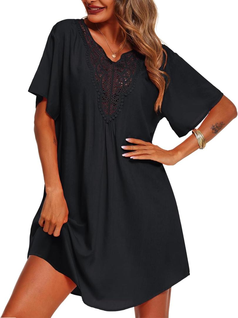 Supnier Womens Bathing Suit Cover Ups Lace Crochet V Neck Summer Beach Swimsuit Coverup Dress (Large)