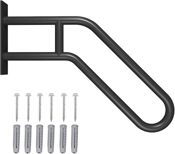 Wall Mount Hand Rails for Outdoor or Indoor Steps Stair Railing Metal Heavy Duty Non-Slip 1-3 Step Safe Bars U-Shape Safety Handle Powder Coated Grab Porch Courtyard Doorways Black 23in