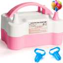 Balloon Pump Electric, Portable Automatic Dual Nozzle Inflator 110V 600W with Tying Tools for Birthday Gender Reveal Baby Shower Balloons Party Decorations (Pink)