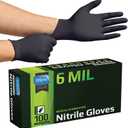 Inspire Black Nitrile Gloves HEAVY DUTY 6 Mil Nitrile Chemical Resistant Medical Cooking Cleaning Disposable Black Gloves (Large)