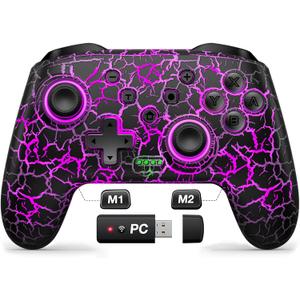 Switch Controllers, Gammeefy Wireless Switch Pro Controller for Nintendo Switch/Switch 2/Lite/OLED, 9 Color Adjustable LED Switch Remote Compatible with Windows PC/Android/IOS with Bluetooth receiver