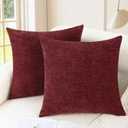 CaliTime Christmas Throw Pillow Covers Decorative 24 X 24 Inches Pack of 2 Cozy Chenille Cushion Cases for Couch Sofa Bed Living Room Home Burgundy