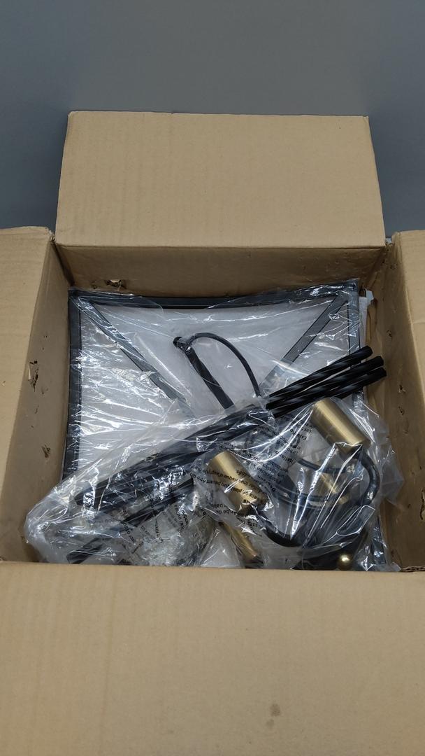 LAMKNVS Farmhouse 4 Lights Pendant Light, Industrial Black Lantern Chandelier with E12 Gold Base Metal Cage Rustic Geometric Hanging Light Fixtures for Kitchen Island Foyer Entryway Dining Room