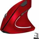 Ergonomic Vertical Wireless Mouse Stylish Rechargeable 2.4G Optical Mice Cordless Mouse with USB Receiver, 800/1200 /1600 DPI, 5 Buttons for Laptop,PC,Mac,Computer (Red)