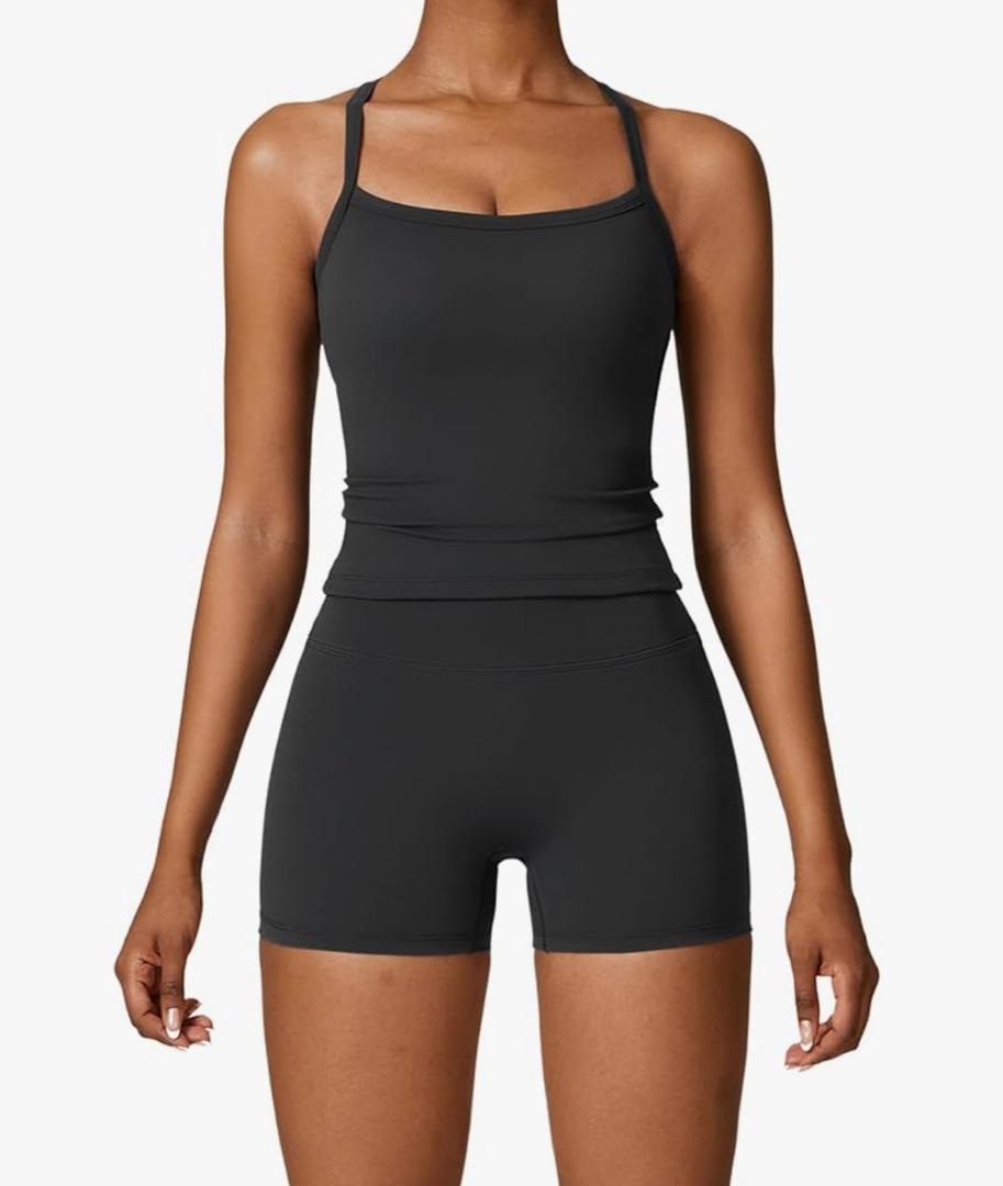Two Piece Workout Sets For Women Tank Top Matching High Waist Booty Lifting Shorts Gym Yoga Active Wear Outfits Small
