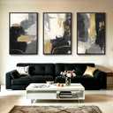 Large Framed Black Gold Canvas Wall Art for Living Room, Set of 3, 24x36 In