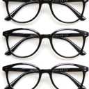 3 Pack Reading Glasses Spring Hinge Stylish Readers Black/Tortoise for Men and Women (3 Black, 2.5)Medium