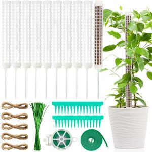 10 Set Plastic Moss Poles for Climbing Plants Indoor Stackable Self Watering Hollow Monstera Plant Support, Moss Not Included(White)