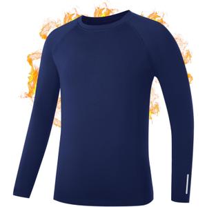 Youth Boys Thermal Compression Shirts, Fleece Lined Long Sleeve Undershirt, Athletic Base Layer Top Soccer Football, M