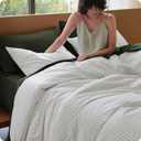 Bedsure Striped Duvet Cover Queen, 100% Washed Cotton Duvet Cover LinenLike, PureWoven with Reversible YarnDyed Design & DoubleStitch Craft, 3-Piece with Zipper Closure, Stripes White, 90"x90"