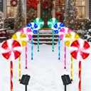 BRIGHTDECK Lollipop Solar Christmas Pathway Lights Outdoor, 10 Pack LED Christmas Decor with 8 Lighting Modes, Light Up Solar Stake Lights for Holiday, Xmas, Walkway, Sidewalk (Multicolour, 10 PCS)