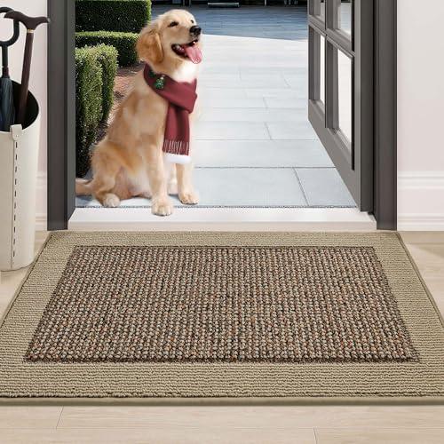 BEQHAUSE Indoor Door Mat 24" x 36", Dirt Trapper Door Mats Non-Slip Entryway Rugs Washable, Resist Dirt Absorbent Welcome Mat, Low Profile Floor Mats for Front Back Door and Entryway, Taupe, Set of 2