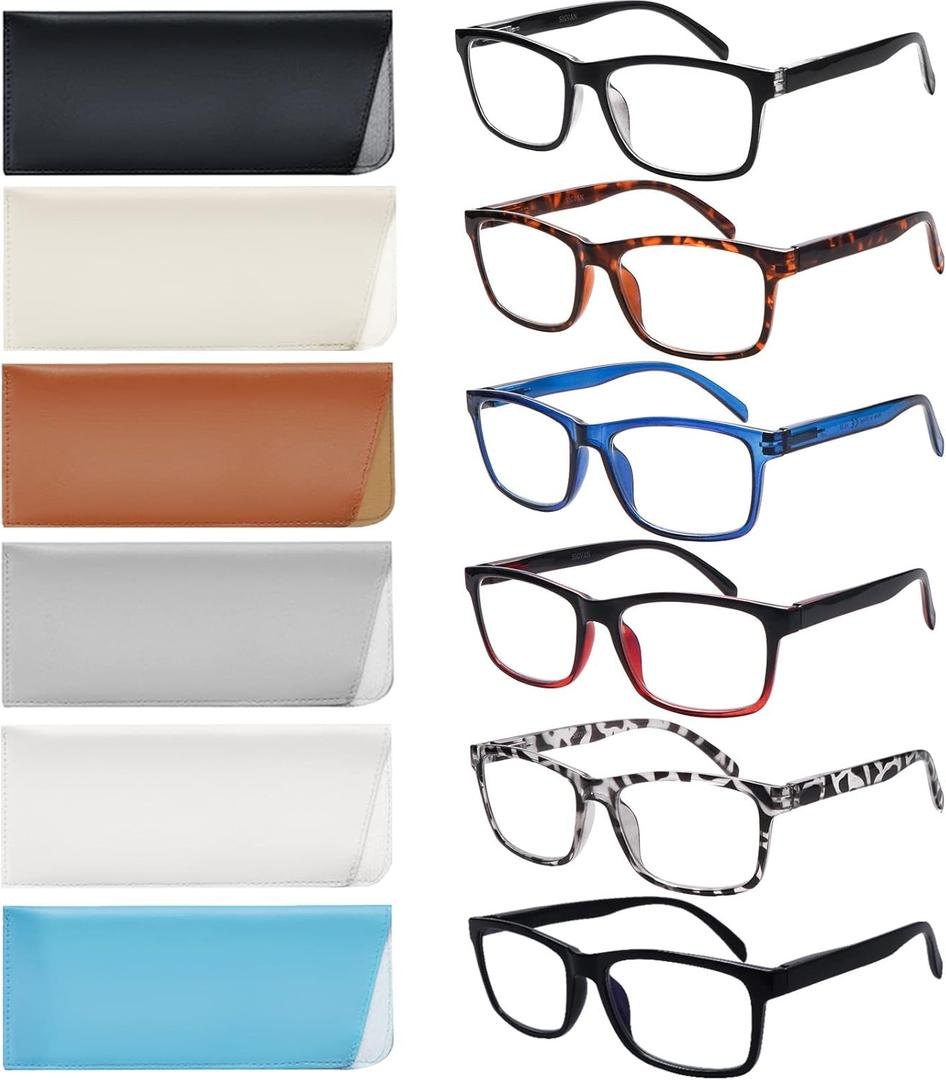 SIGVAN 6 Pack Reading Glasses for Women Men Blue Light Blocking,Spring Hinge Anti Eyestrain/Glare Computer Readers (6 Mix, 1.50)