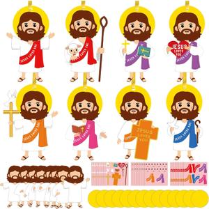 Frienda 48 Set Easter Jesus Loves You Craft Religious Craft Kit Make a Jesus Christian Ornament Stickers Bulk DIY Arts for Fun Easter Party Home Activities Decors