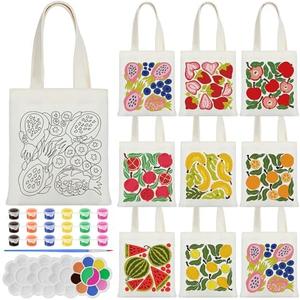 Aliceset 16 Pcs Mini Color Your Own Bag Canvas Tote Bag for Painting 7.9'' x 8.6'' Doodle DIY Craft Gift Reusable Cotton Bulk