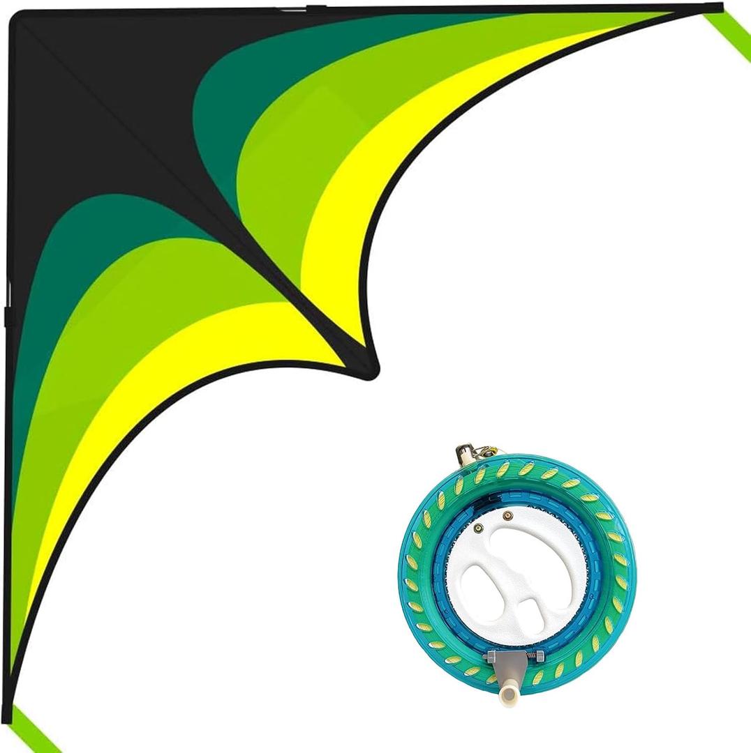 Mint's Colorful Life 60'' Delta Kite With 7.1in Reel Winder, Easy Flying & String Spool for Kids & Adults, Best Beach Set for Beginners