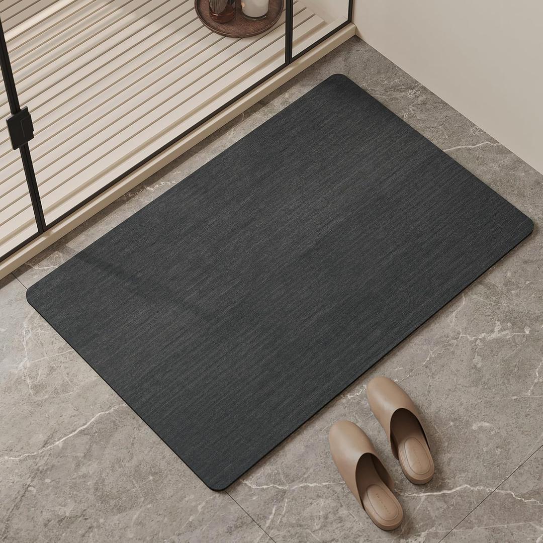 Mecko Bath Mat, Ultra Absorbent Quick Dry Bathroom Floor Mats-Rubber Non-Slip Thin Bathroom Rug Fit Under Door, Faux Suede Surface Shower Rug for Bathtub, Sink, Shower Room(Black,24"x36")