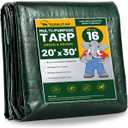 16 Mil Heavy Duty Waterproof Tarps, 20x30 Ft Finished Size Tarps, Premium Tarp with Metal Grommets & Reinforced Edge, Multipurpose Thick Poly Tar for Car, Boat, Roof, Camping - Green (20x30Ft, Green-16 Mil Heavy Duty)