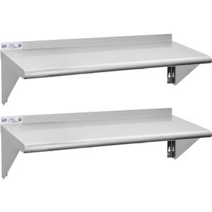 Hally Stainless Steel Shelf 2 Pack Wall Mounted Metal Shelves 12"x36" NSF