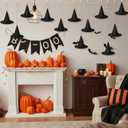 VioraWhite 19 Pcs Halloween Witch Hat Hanging Decor with Artificial Pumpkin, 12 Black Floating Witch Hats with Rope and 7 Pumpkin Set Halloween Party Decorations for Home Yard Porch Ceiling