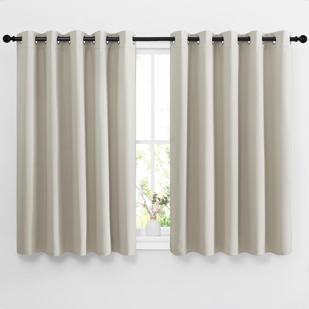 NICETOWN Blackout Natural Curtains for Bedroom - Window Treatment Thermal Insulated Grommet Drapes Room Darkening Energy Saving Sound Reducing for Basement, 2 Panels, W66 x L54