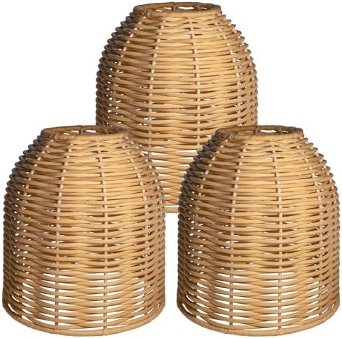 3PACK Coastal Dome Rattan Pendant Light Shades, Set of 3 Woven Boho Lampshade for Floor Lamps, Chandelier, Wall Sconces Light Fixture