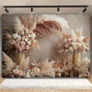 Boho Floral Wedding Backdrop Pampas Grass Flower Curtain Background Wedding Bridal Shower Anniversary Party Decoration Backdrop Newborn Baby Shower Pregnancy Photos Backdrop (9x6feet)