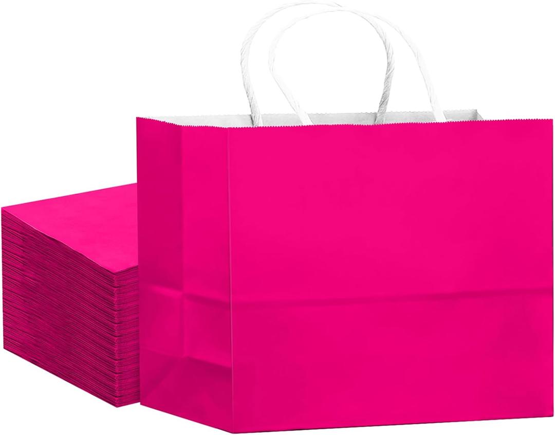 qiqee 24PCS Large Gift Bag with Handles Bulk 13"x4.5"x10" Gift Bags Rose Pink Bags Multiple Uses (32x11x25cm,Wide Large)