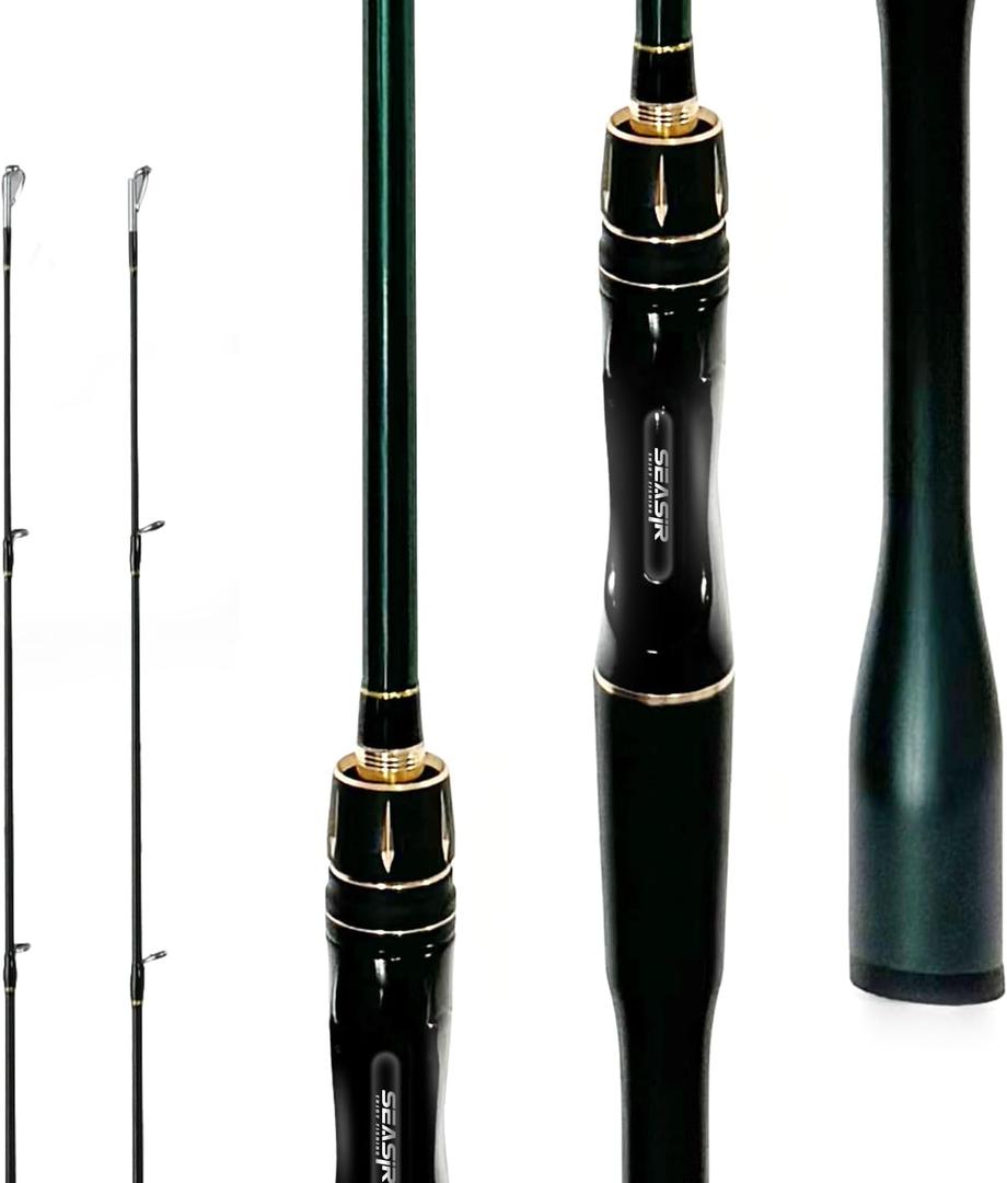 SEASIR Dark Dragon Carbon Fiber Fishing Rod, Dual Tips Medium & Medium Light Spinning Rod, Saltwater Freshwater Baitcasting Rod, 2 Piece Baitcaster Rod, Ultralight, Ceramic Ring, Black/Green