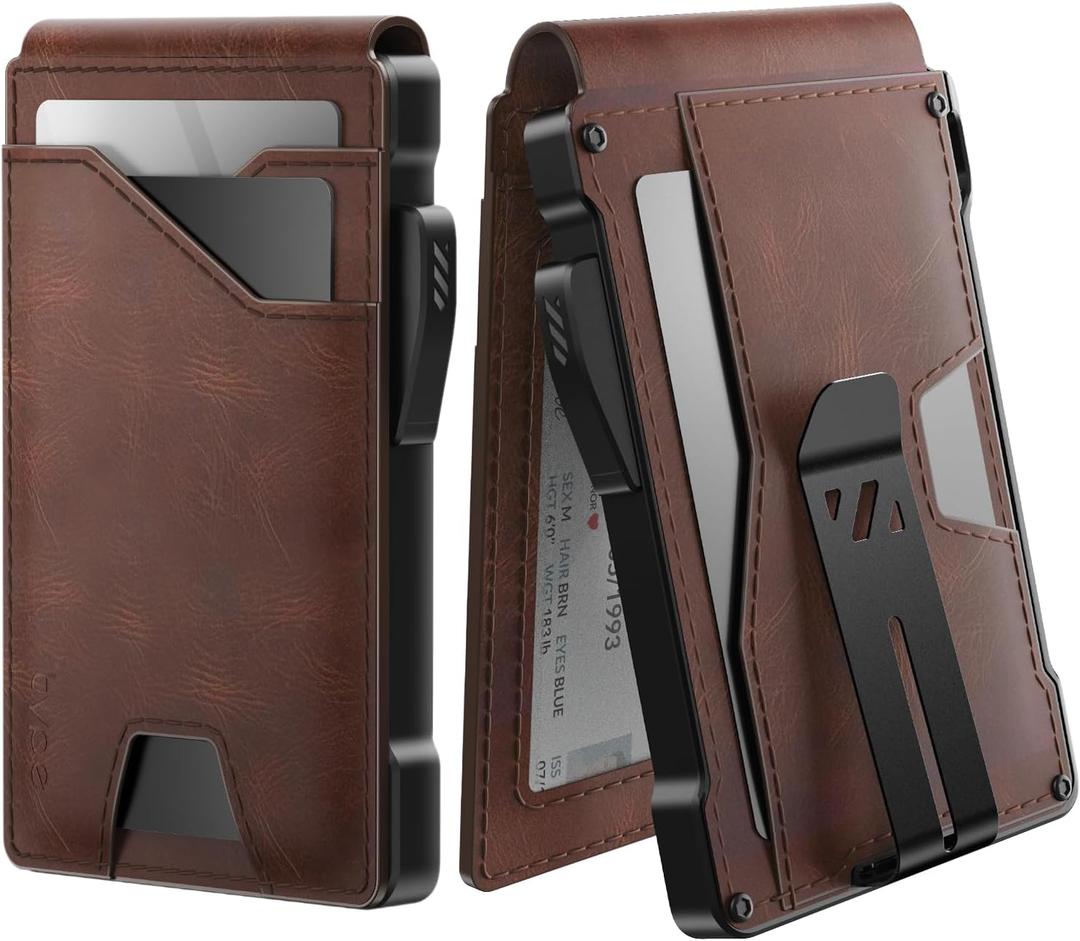 Typecase Tactical Wallet for Men Card Holder: Pop Up Card Case, Genuine Leather, Smart, RFID Blocking, Slim, Minimalist, Thin, Front Pocket - 9-13 Card Capacitiy, ID Window, Money Clip (Brown)