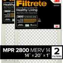 Filtrete 14x20x1 Air Filter, MPR 2800, MERV 14, Healthy Living Ultrafine Particle Reduction 3-Month Pleated 1-Inch Air Filters, 2 Filters