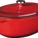 Lodge 7 Quart Enameled Cast Iron Oval Dutch Oven with Lid  Dual Handles  Oven Safe up to 500 F or on Stovetop - Use to Marinate, Cook, Bake, Refrigerate and Serve  Red
