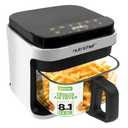 Nutrichef 5.8 Quart Air Fryer | 8-in-1 Preset Cook Modes| Transparent Fry Bowl for Best Cooking Results | Cook Shrimp, Steak, Fries, Wings, Chicken & More | Precise Temperature Control & Time | White