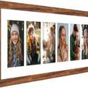8x26 Collage Frame with 6 Openings 4X6 Pictures, Multiple Picture Frame with Mat, Wall or Tabletop Decor, Carbonized Brown Wood Grain (1 Pack)