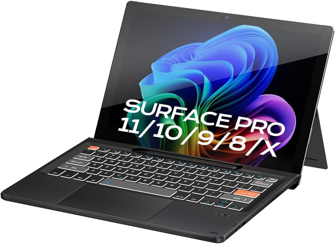 Doohoeek Surface Pro 11/10/9/X 13 Inch Keyboard, Bluetooth Keyboard with Touch Pad & Lighting Keys Compatible with Surface Pro 13" Copilot+, Pen & Tablets NOT Included, Rechargeable via USB-C Cable (Orange)