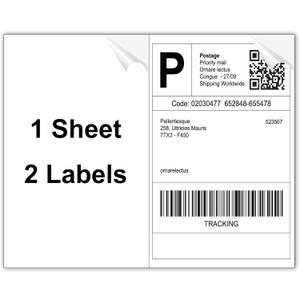 Half Sheet Shipping Labels, 8.5" x 5.5" Address Labels, Half Sheet Self Adhesive Mailing Labels for Laser & Inkjet Printers (100 Sheets, 200 Labels)