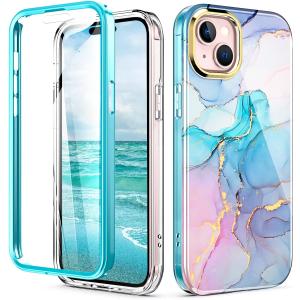 Cute Marble Case for iPhone 15 6.1 inch Built with Screen Protector, Lightweight and Stylish Full Body Shockproof Protective Rugged TPU Case for Women/Girls