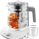 Electric Kettle Temperature Control Glass Tea Kettle Programmable Control Tea Pot, 2 Liter Stainless Steel Tea Maker & Coffee Kettle with Tea Infuser, Egg Cooker and Yogurt Box, White