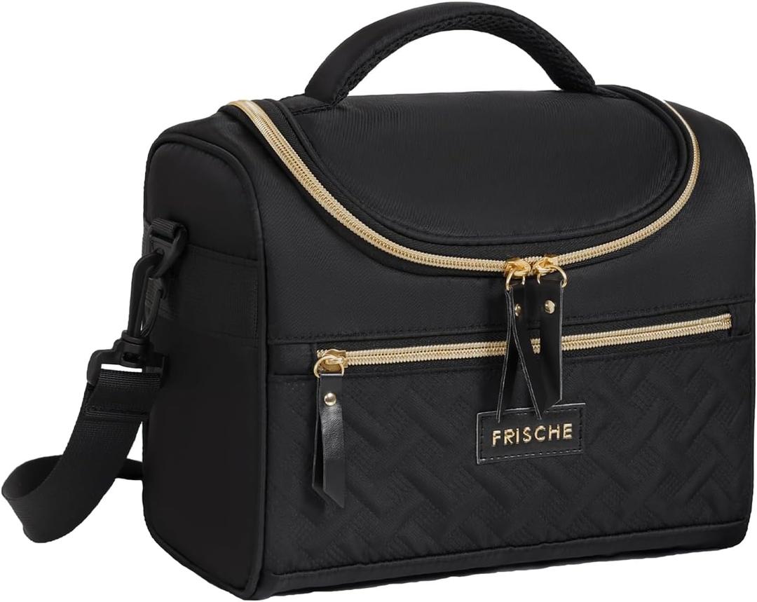 Insulated Lunch Bag for Women - Reusable Lunch Box for women - Leakproof Cooler Tote Bag Containers with Adjustable Shoulder Strap for Office Work Travel Picnic Outdoor (Black)