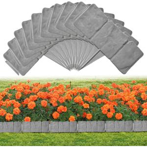 Garden Landscape Edging Borders No Dig,16 ft Lawn Edging for Landscaping,Plastic Fencing Lawn Border,Imitation Stone Fence for DIY Outdoor Patio Balcony Yard Landscaping (20pcs, Gray)