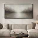 Framed Abstract Landscape Wall Art for Living Room, Extra Large Brown Misty Lake Trees Canvas Artwork for Walls, Horizontal Minimalist Wabi Sabi Painting Print for Bedroom Office Wall Decor, 30x60 In