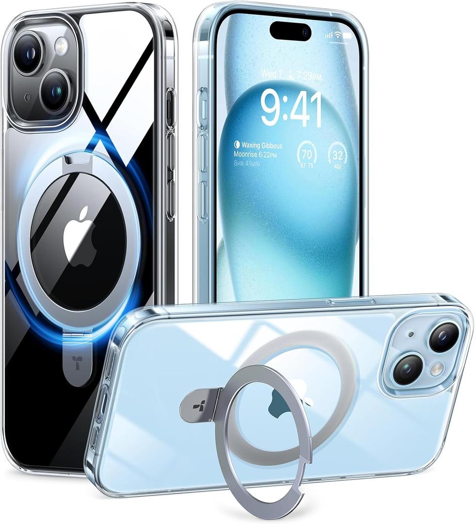 TORRAS Magnetic Kickstand for iPhone 17e,15, 14, 13, & 16e Case [Fit for MagSafe][Sturdy & Versatile Stand] Military-Grade Shockproof Transparent Slim Protective Anti-Fingerprint Anti-Scratch, Clear