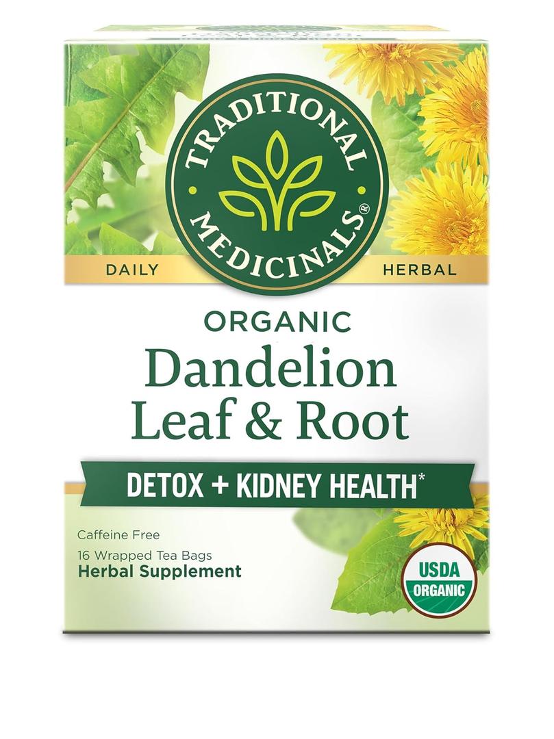 Traditional Medicinals Organic, Dandelion Leaf & Root - Dandelion Root Tea, Supports Normal Detox + Digestion - Kosher, Non-GMO, Caffeine-Free, Compostable - 16 Tea Bags (EXP 03/20/29)