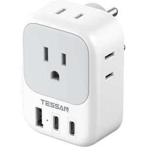 TESSAN US to India Plug Adapter, Type D Travel Adapter with 4 Outlets 3 USB (2 USB-C), Power Adaptor for USA to India Nepal Maldives Pakistan Bangladesh Sri Lanka Bhutan Yemen